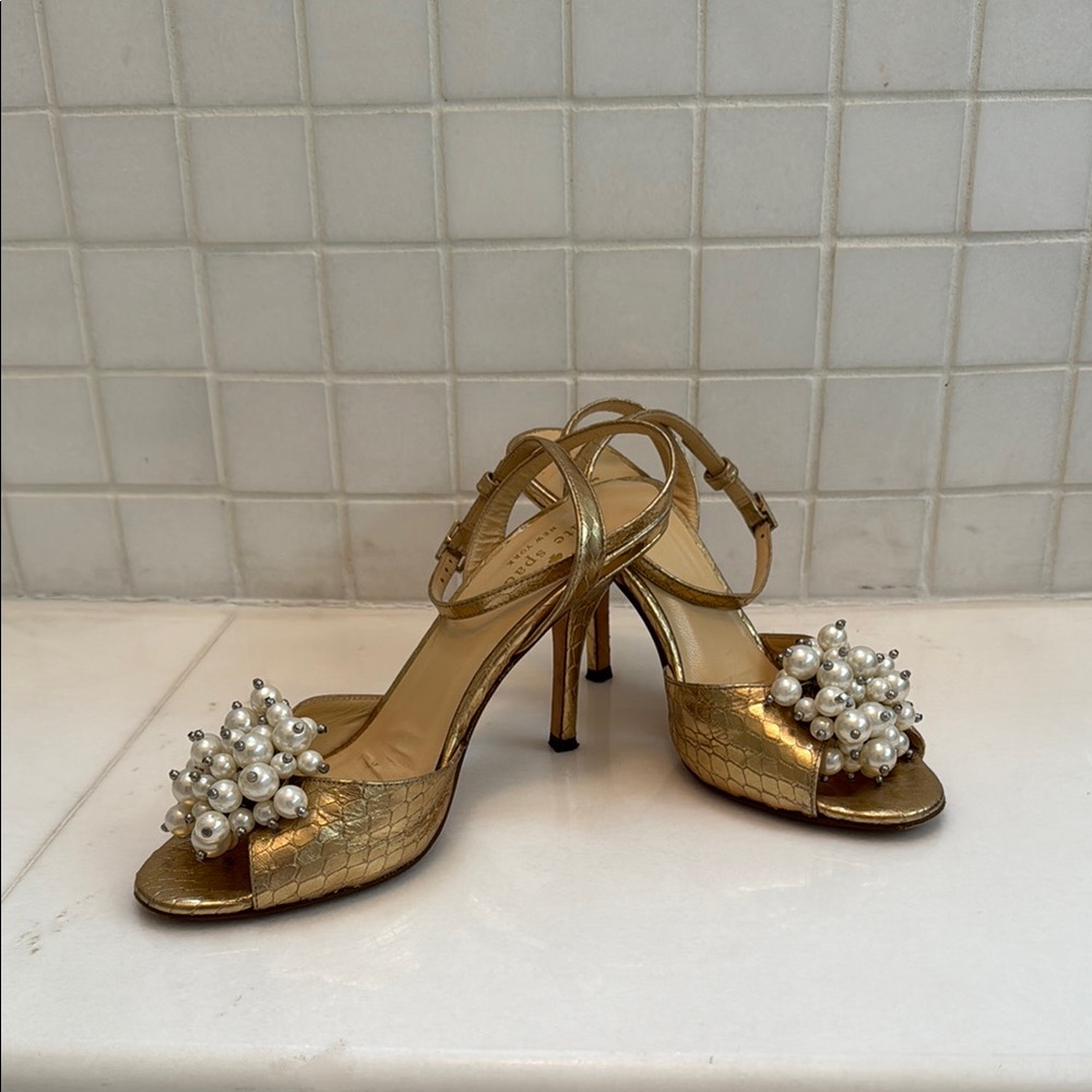 Kate Spade Gold  Pearl Embellished Heels, 5 1/2